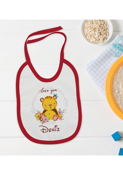 Kids Kişiye Özel Isimli Kırmızı Bebek Mama Önlüğü-15