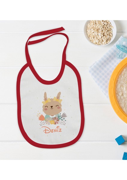 Kids Kişiye Özel Isimli Kırmızı Bebek Mama Önlüğü-14