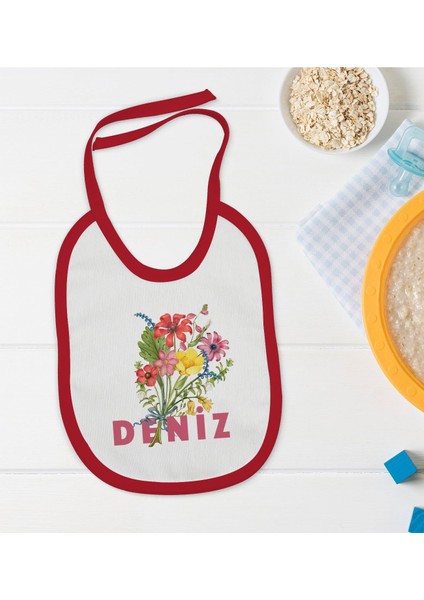 Kids Kişiye Özel Isimli Kırmızı Bebek Mama Önlüğü-9