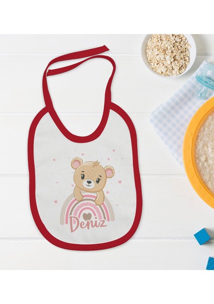 Kids Kişiye Özel Isimli Kırmızı Bebek Mama Önlüğü-6