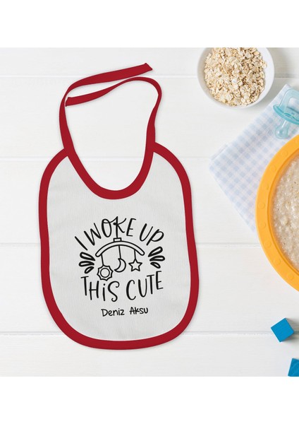 Kids Kişiye Özel This Cute Tasarımlı Kırmızı Bebek Mama Önlüğü-1