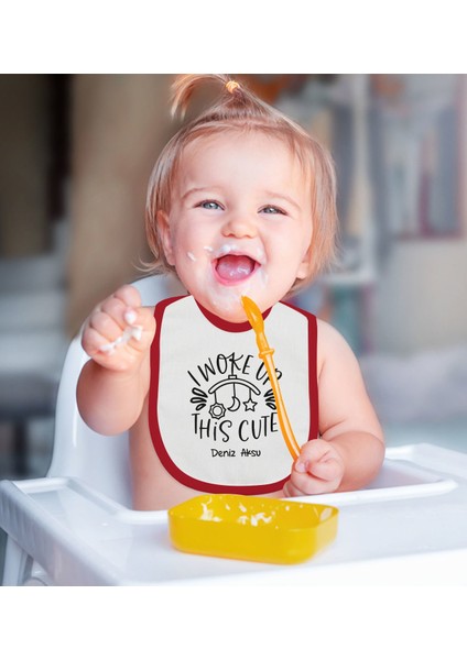 Kids Kişiye Özel This Cute Tasarımlı Kırmızı Bebek Mama Önlüğü-1 fiyatları