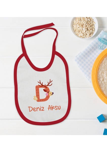 Kids Kişiye Özel Harfli Kırmızı Bebek Mama Önlüğü-2