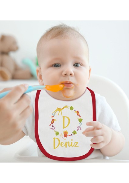 Kids Kişiye Özel Harfli Isimli Tasarımlı Kırmızı Bebek Mama Önlüğü-1 fiyatları
