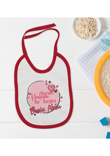 Kids Kişiye Özel Halam Bir Başka Tasarımlı Kırmızı Bebek Mama Önlüğü-2
