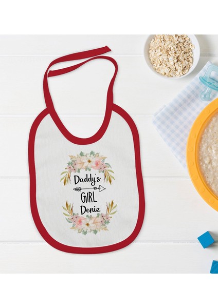 Kids Kişiye Özel Daddy's Girl Tasarımlı Kırmızı Bebek Mama Önlüğü-1