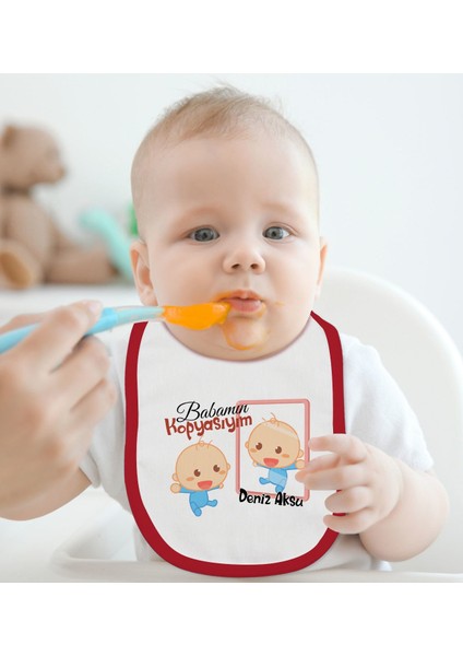 Kids Kişiye Özel Babamın Kopyasıyım Tasarımlı Kırmızı Bebek Mama Önlüğü-1 fiyatları