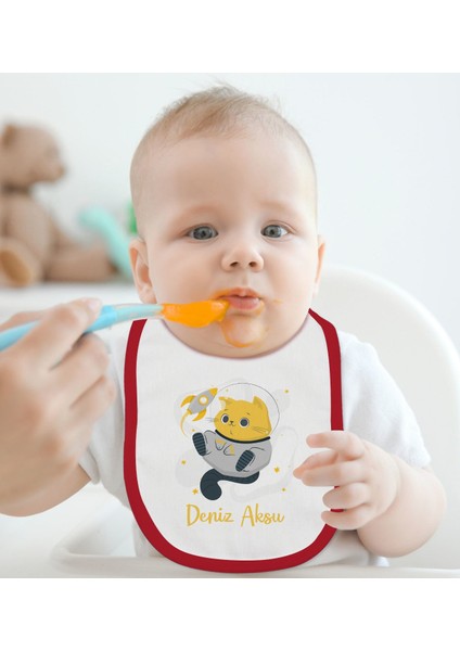 Kids Kişiye Özel Sevimli Astronot Tasarımlı Kırmızı Bebek Mama Önlüğü-4 fiyatları