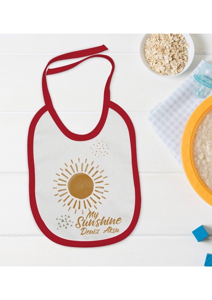 Kids Kişiye Özel My Sunshine Tasarımlı Kırmızı Bebek Mama Önlüğü-1