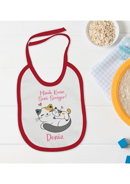 Kids Kişiye Özel Minik Kızın Seni Seviyor Tasarımlı Kırmızı Bebek Mama Önlüğü-1