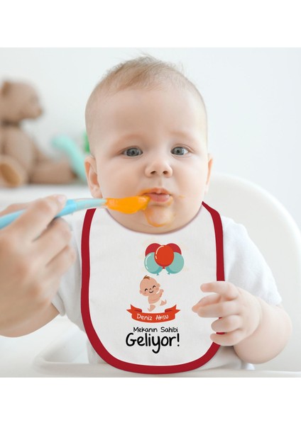 Kids Kişiye Özel Mekanın Sahibi Geliyor Tasarımlı Kırmızı Bebek Mama Önlüğü-1 fiyatları