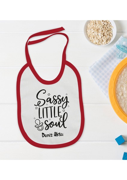 Kids Kişiye Özel Sassy Little Soul Tasarımlı Kırmızı Bebek Mama Önlüğü-1