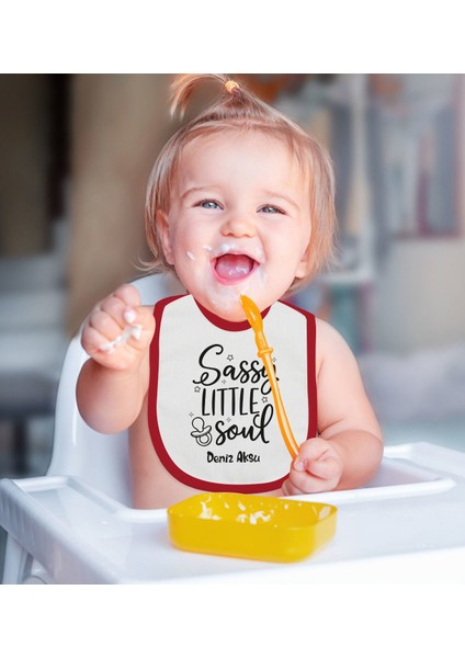 Kids Kişiye Özel Sassy Little Soul Tasarımlı Kırmızı Bebek Mama Önlüğü-1 fiyatları