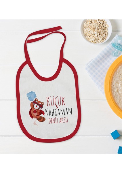 Kids Kişiye Özel Küçük Kahraman Tasarımlı Kırmızı Bebek Mama Önlüğü-1