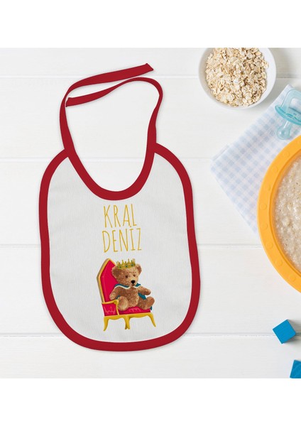 Kids Kişiye Özel Kral Tasarımlı Kırmızı Bebek Mama Önlüğü-1