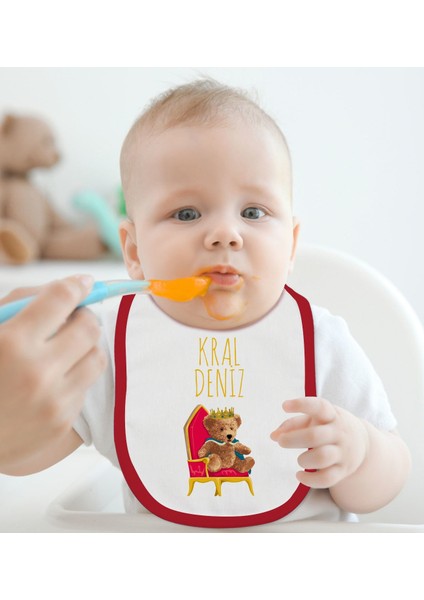 Kids Kişiye Özel Kral Tasarımlı Kırmızı Bebek Mama Önlüğü-1 fiyatları