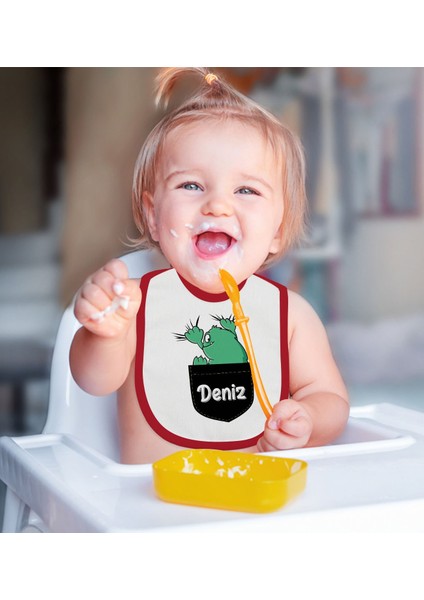 Kids Kişiye Özel Little Monster Tasarımlı Kırmızı Bebek Mama Önlüğü-1 fiyatları