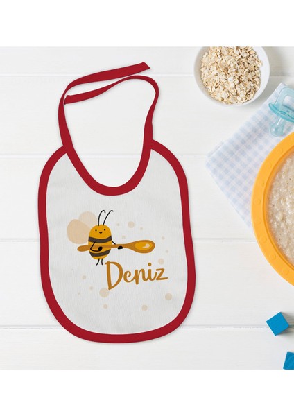 Kids Kişiye Özel Isimli Kırmızı Bebek Mama Önlüğü-38