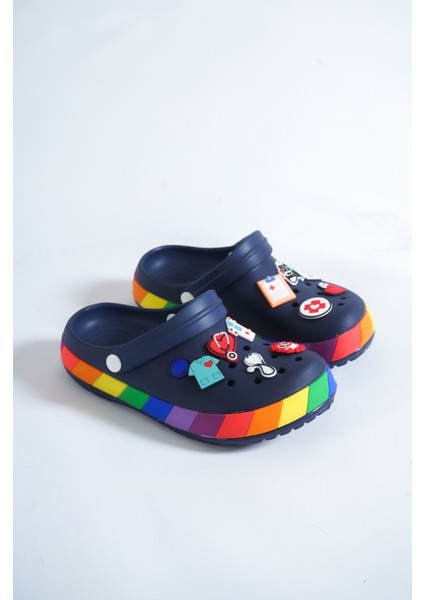 Samesa Lacivert Aksesuarlı Clogs Sabo Doktor Hemşire Hastane Eva Yazlık Plaj - Günlük Terlik