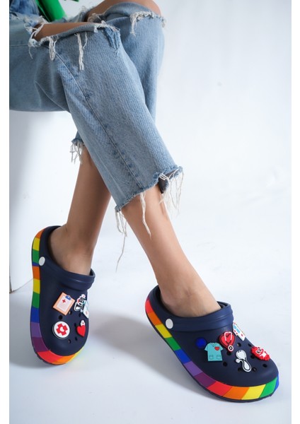 Samesa Lacivert Aksesuarlı Clogs Sabo Doktor Hemşire Hastane Eva Yazlık Plaj - Günlük Terlik fiyatları