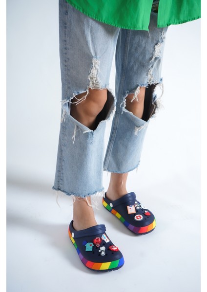 Samesa Lacivert Aksesuarlı Clogs Sabo Doktor Hemşire Hastane Eva Yazlık Plaj - Günlük Terlik modelleri