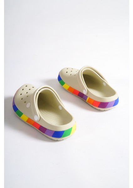 Samesa Bej Gökkuşağı Clogs Eva Yazlık Plaj - Günlük Terlik