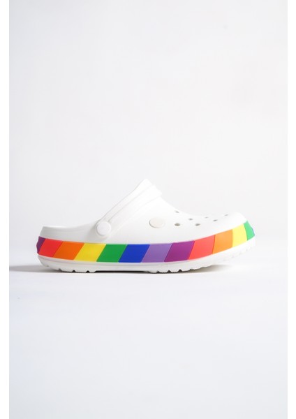 Samesa Beyaz Gökkuşağı Clogs Eva Yazlık Plaj - Günlük Terlik fiyatları