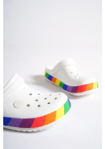 Samesa Beyaz Gökkuşağı Clogs Eva Yazlık Plaj - Günlük Terlik modelleri