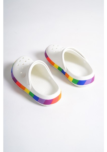 Samesa Beyaz Gökkuşağı Clogs Eva Yazlık Plaj - Günlük Terlik fırsatları