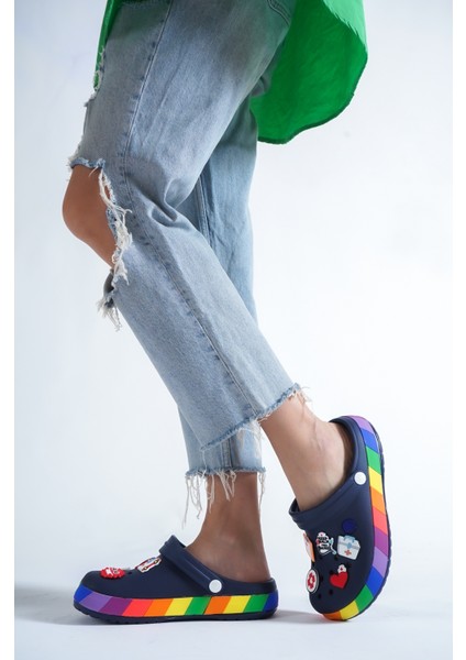 Samesa Lacivert Aksesuarlı Clogs Sabo Doktor Hemşire Hastane Eva Yazlık Plaj - Günlük Terlik fırsatları