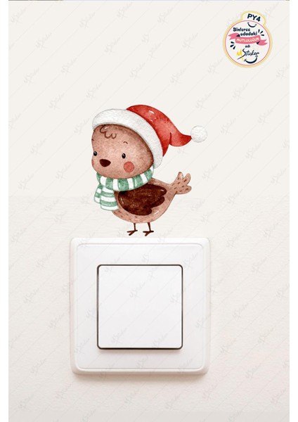 Yeni Yıl Sevimli Kış Kuşu Priz Sticker - Yılbaşı Stickerı