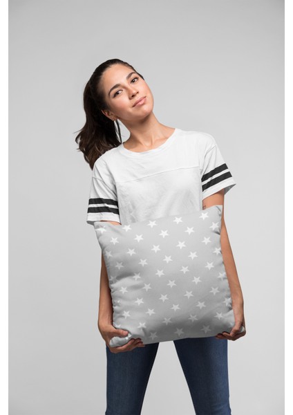 Premium Yıldız Desen Tay Tüyü Çift Taraflı Kırlent Yastık Kılıfı Dokuma Kumaş 43X43 Cm KRL311