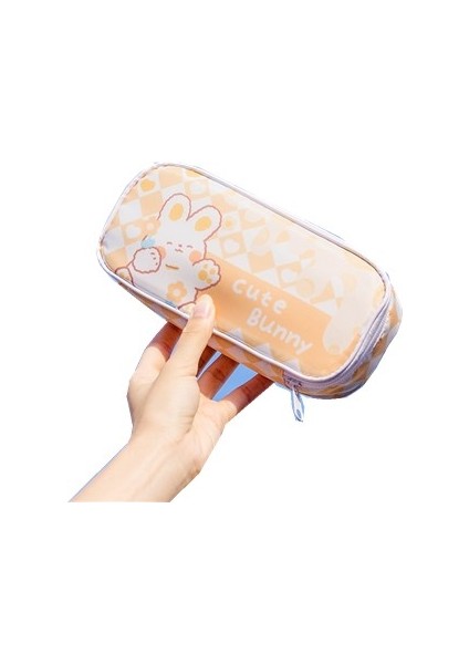 A22 Büyük Kapasiteli Sevimli Karikatür Desen Kalem Çantası Kırtasiye Depolama Çantası (Sarı) (Yurt Dışından)