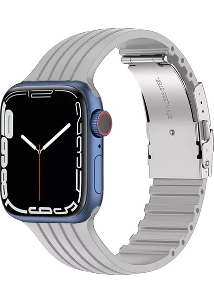 Apple Watch Seri 2/3/4/5/6/7/8/se 38MM 40MM 41MM Uyumlu Metal Klipsli Çizgili Jel Silikon Kordon
