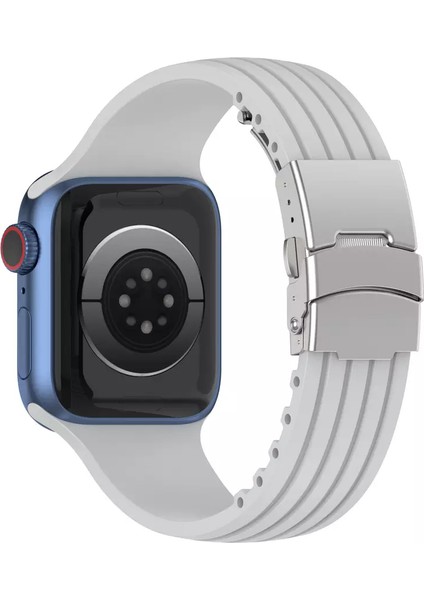Apple Watch Seri 2/3/4/5/6/7/8/se 38MM 40MM 41MM Uyumlu Metal Klipsli Çizgili Jel Silikon Kordon modelleri