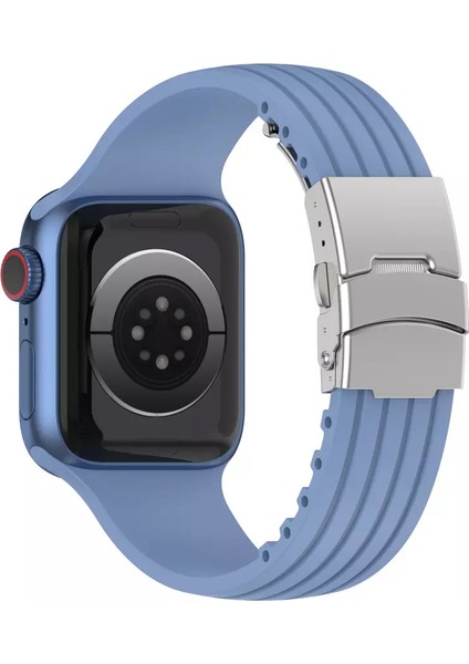 Apple Watch Seri 2/3/4/5/6/7/8/se 38MM 40MM 41MM Uyumlu Metal Klipsli Çizgili Jel Silikon Kordon fiyatları