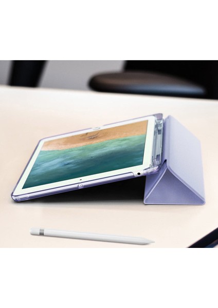 Ipad Air 3 Uyumlu 10.5'' Kalem Bölmeli Tri Folding Smart Standlı Silikon Kılıf Mor