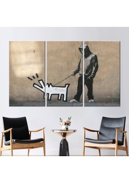 3 Parçalı Kanvas Tablo, Banksy Barking Dog, Sokak Sanat, Banksy Posteri,