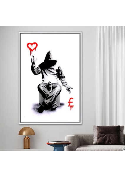 1 Parça Beyaz Çerçeveli Kanvas Tablo, Resim Kanvas Baskı, Aşk Veya Para Banksy Kanvas Poster,