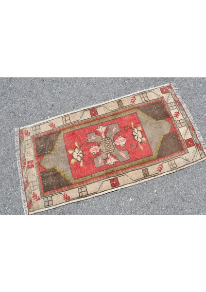 Eskitme Halı, Türk Halısı, Halı, 57X107 cm Kırmızı Halı, Giriş Halı, Kabilesı Küçük Halı, 5021