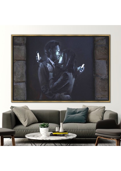 1 Parça Gold Çerçeveli Kanvas Tablo, Banksy Duvar Dekoru, Resim Duvar Süsü, Sokak 3 Boyutlu Kanvas,