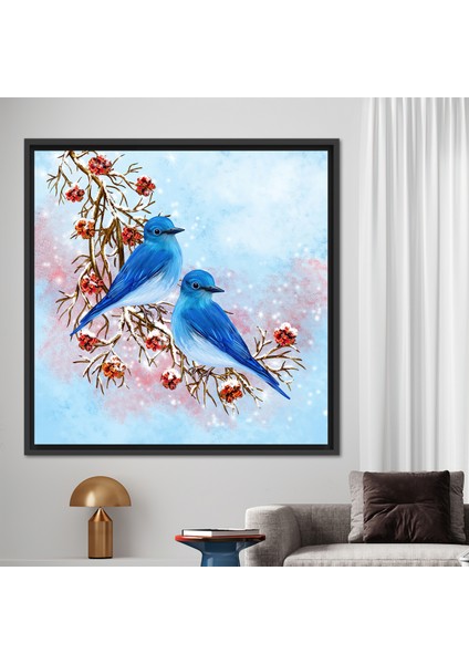 1 Parça Siyah Çerçeveli Kanvas Tablo, Kuş Duvar Dekoru, Soyut Sanat, Mavi Kuş Baskılı,