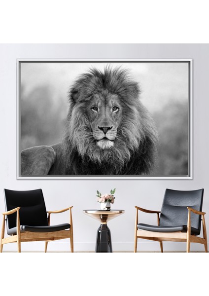 1 Parça Beyaz Çerçeveli Kanvas Tablo, Lion Fotoğraf Baskısı, Hayvan 3 Boyutlu Kanvas,