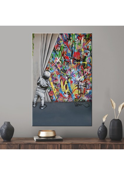 1 Parça Kanvas Tablo, Perdenin Arkasında Sanat Eseri, Banksy Graffiti Kanvas Baskı,