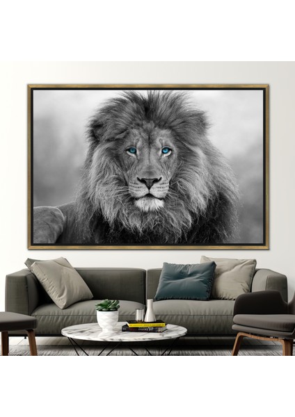 1 Parça Gold Çerçeveli Kanvas Tablo, Mavi Gözlü Aslan Duvar Sanatı, Aslan Sanat, fiyatları