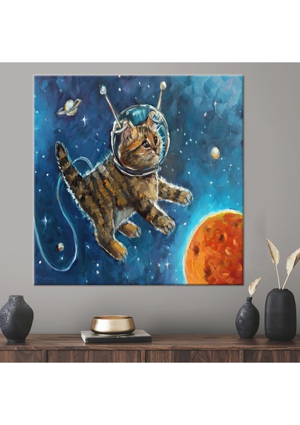1 Parça Kanvas Tablo, Kozmos Kanvas Dekor, Astronot Kedi Baskılı, Soyut Hayvan Sanat,
