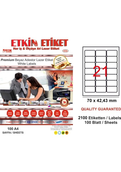 YN5124 Laser Etiket 21 Li 70X42,43 Beyaz Düz