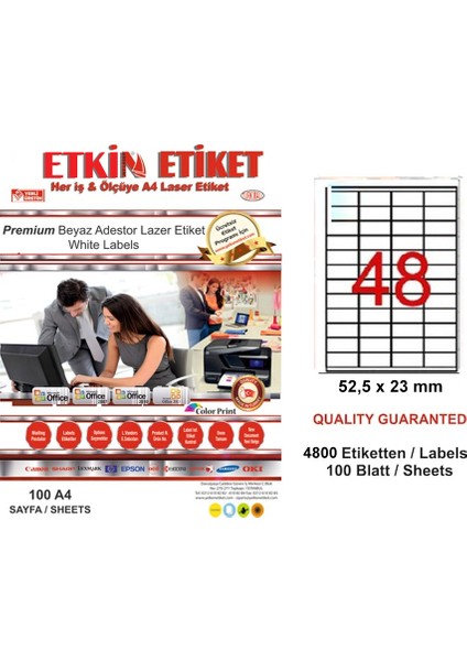 YN5248 Laser Etiket 48 Li 52,5X23 Beyaz Düz