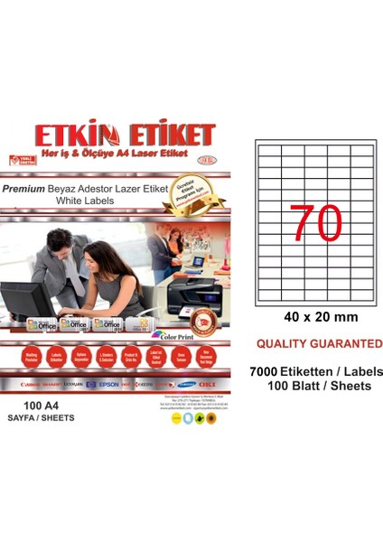 YN5270 Laser Etiket 70 Li 40X20 Beyaz Düz