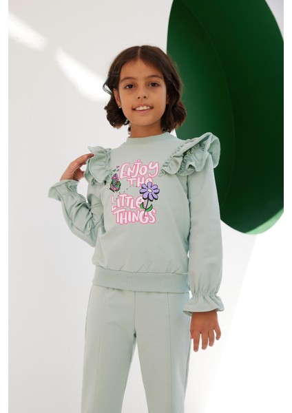 Kız Çocuk Fistolu Aksesuarlı Fırfırlı SweatShirt